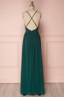 Load image into Gallery viewer, Green A-line V Neck Chiffon Bridesmaid Dress With Pleated