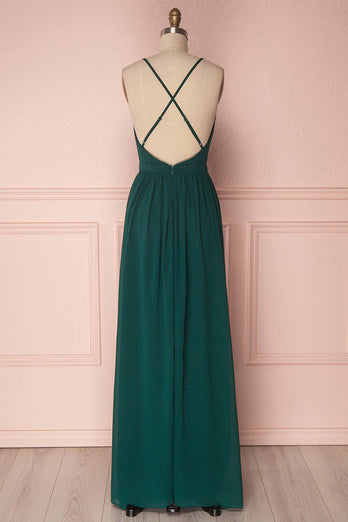 Green A-line V Neck Chiffon Bridesmaid Dress With Pleated
