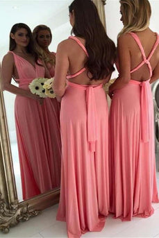 Pink A Line Sleeveless Chiffon Bridesmaid Dress with Pleated