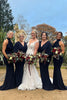 Load image into Gallery viewer, Navy Blue Long Satin Bridesmaid Dress With Pleated