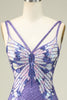 Load image into Gallery viewer, Sheath Spaghetti Straps Purple Sequins Short Graduation Dress