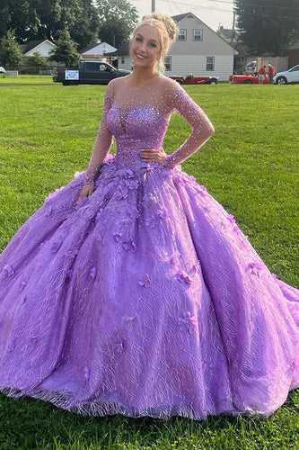 Purple Sparkly Beaed Quinceanera Dresses with Long Sleeves