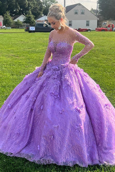 Purple Sparkly Beaed Quinceanera Dresses with Long Sleeves