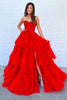 Load image into Gallery viewer, Red Tiered Sweetheart Long Corset Prom Dress with Slit