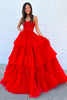 Load image into Gallery viewer, Red Tiered Sweetheart Long Corset Prom Dress with Slit