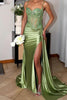 Load image into Gallery viewer, Mermaid Sparkly Spaghetti Straps Long Prom Dress with Slit