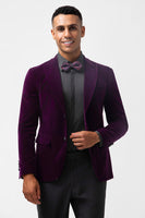 Load image into Gallery viewer, Peak Lapel Dark Purple Single Breasted Men&#39;s Blazer