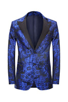 Load image into Gallery viewer, Peak Lapel Jacquard Royal Blue Single Breasted Men&#39;s Prom Blazer