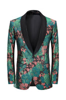 Load image into Gallery viewer, Green Shawl Lapel Jacquard Floral Pattern Men&#39;s Homecoming Suit Jacket Blazer