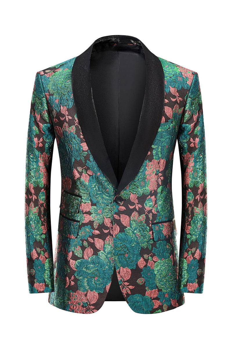 Load image into Gallery viewer, Green Shawl Lapel Jacquard Floral Pattern Men&#39;s Homecoming Suit Jacket Blazer