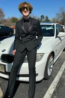 Load image into Gallery viewer, 2 Pieces Black Peak Lapel Double Breasted Men Prom Suits