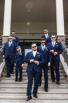 Notched Lapel 3 Pieces Navy One Button Men's Suits For Wedding