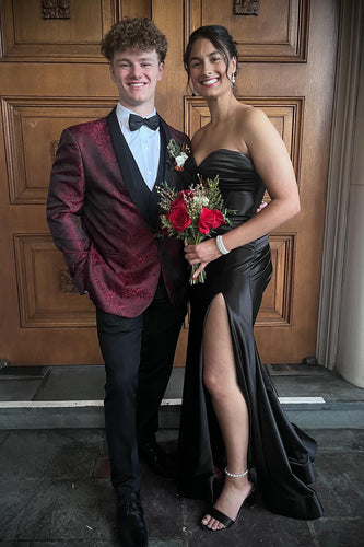 Burgundy Print 2 Pieces Shawl Lapel Men's Prom Suits