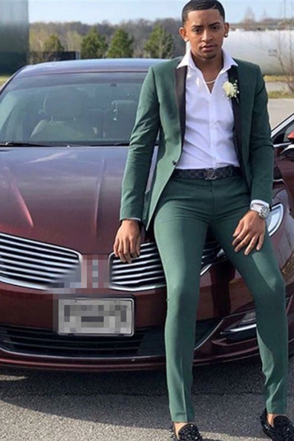 One Button Shawl Lapel Dark Green 2 Piece Men's Prom Suits
