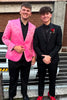 Load image into Gallery viewer, Shawl Lapel Pink Jacquard 2-Piece Prom Suits with One Button