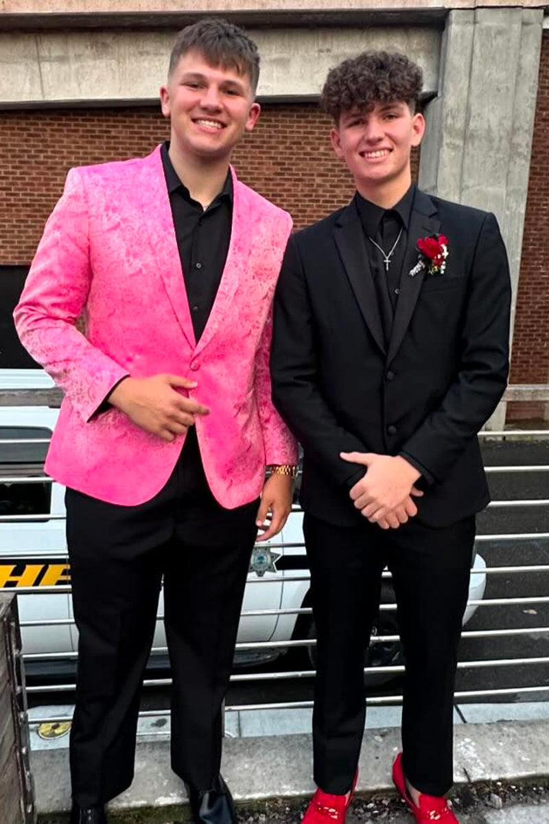 Load image into Gallery viewer, Shawl Lapel Pink Jacquard 2-Piece Prom Suits with One Button
