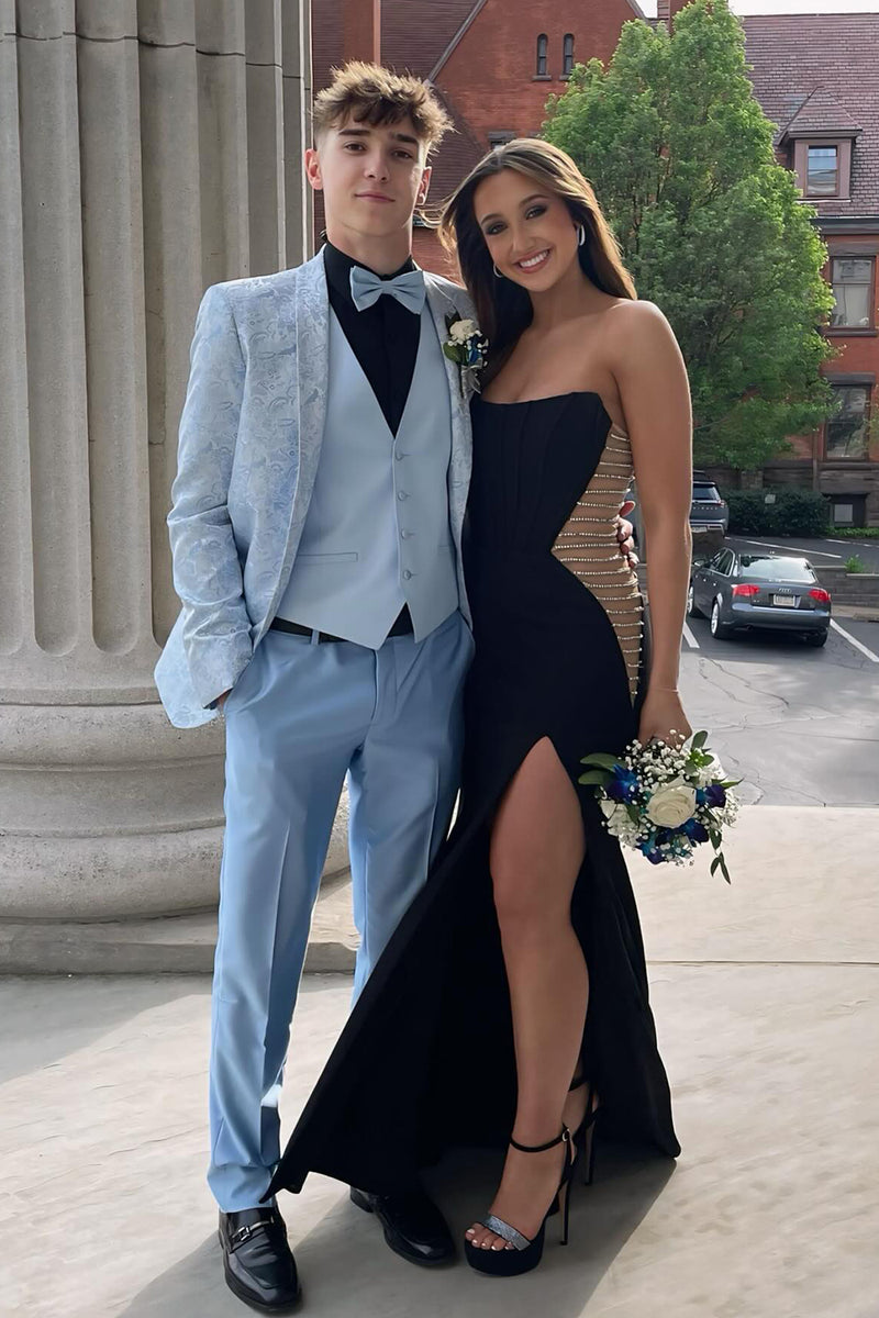 Load image into Gallery viewer, Shawl Lapel Light Blue Jacquard 3-Piece Men&#39;s Prom Suits