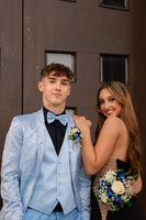 Load image into Gallery viewer, Shawl Lapel Light Blue Jacquard 3-Piece Men&#39;s Prom Suits