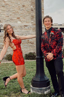 Load image into Gallery viewer, Burgundy Shawl Lapel Floral One Button 2-Piece Prom Suits for Men