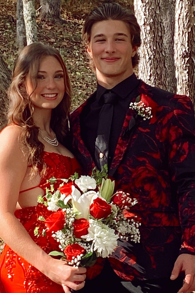 Load image into Gallery viewer, Burgundy Shawl Lapel Floral One Button 2-Piece Prom Suits for Men