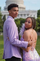Load image into Gallery viewer, Peak Lapel Light Purple 2 Piece Prom Suits with One Button