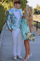 Load image into Gallery viewer, Sparkly Light Blue Shawl Lapel One Button 2 Pieces Men&#39;s Prom Suits