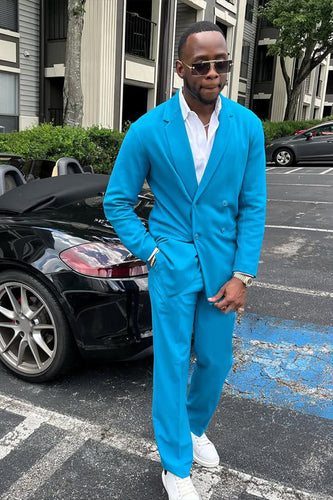 Blue Notched Lapel 2 Pieces Slim Fit Men's Prom Suits
