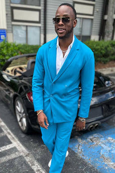 Blue Notched Lapel 2 Pieces Slim Fit Men's Prom Suits