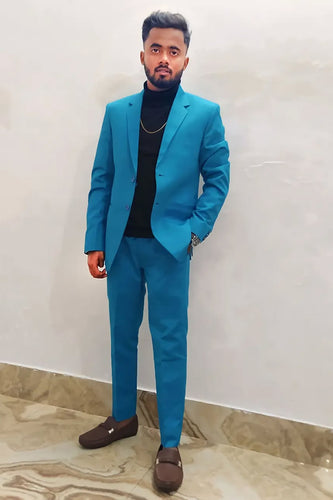 Notched Lapel 2 Pieces Slim Fit Blue Men's Prom Suits