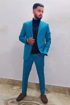 Notched Lapel 2 Pieces Slim Fit Blue Men's Prom Suits