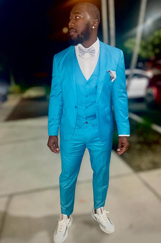 Blue Notched Lapel 3 Pieces Slim Fit Men's Prom Suits