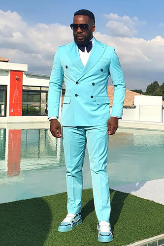 Blue Peaked Lapel 2 Pieces Slim Fit Men's Prom Suits