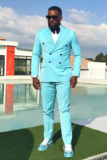 Blue Peaked Lapel 2 Pieces Slim Fit Men's Prom Suits