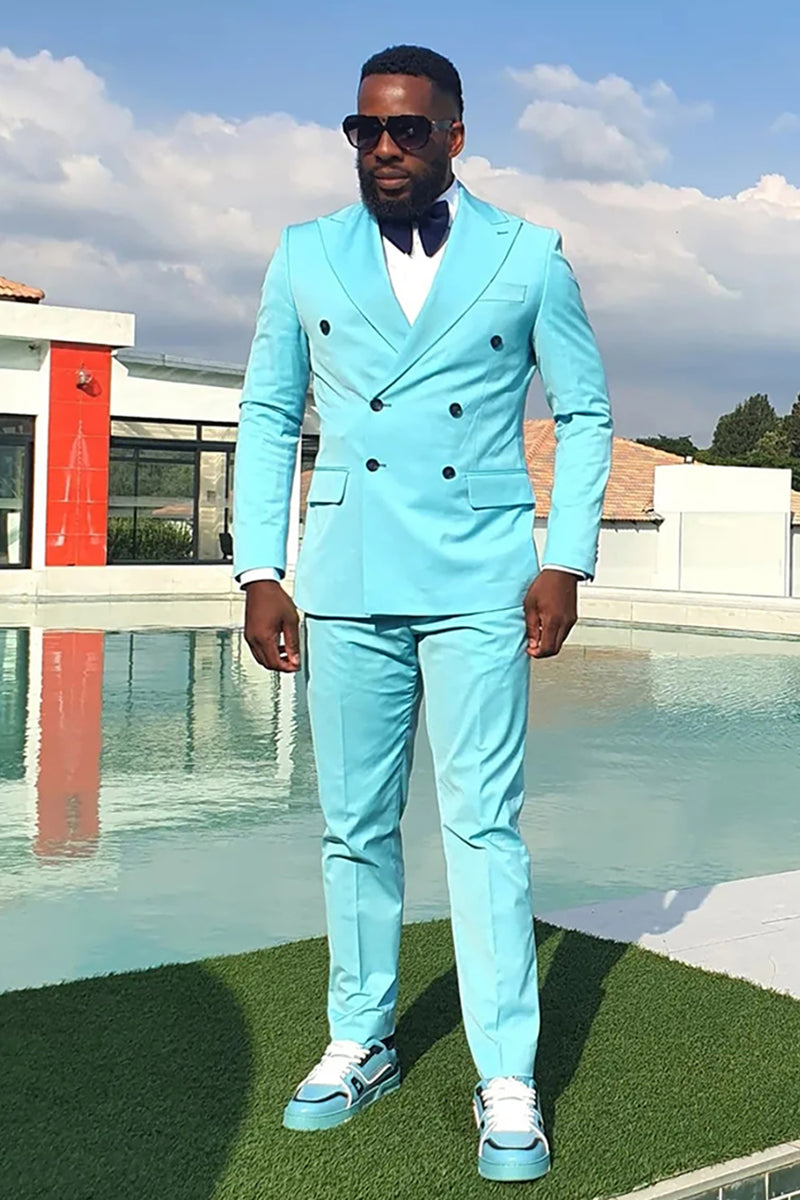 Load image into Gallery viewer, Blue Peaked Lapel 2 Pieces Slim Fit Men&#39;s Prom Suits