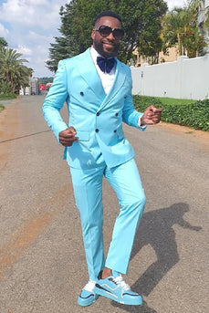 Blue Peaked Lapel 2 Pieces Slim Fit Men's Prom Suits