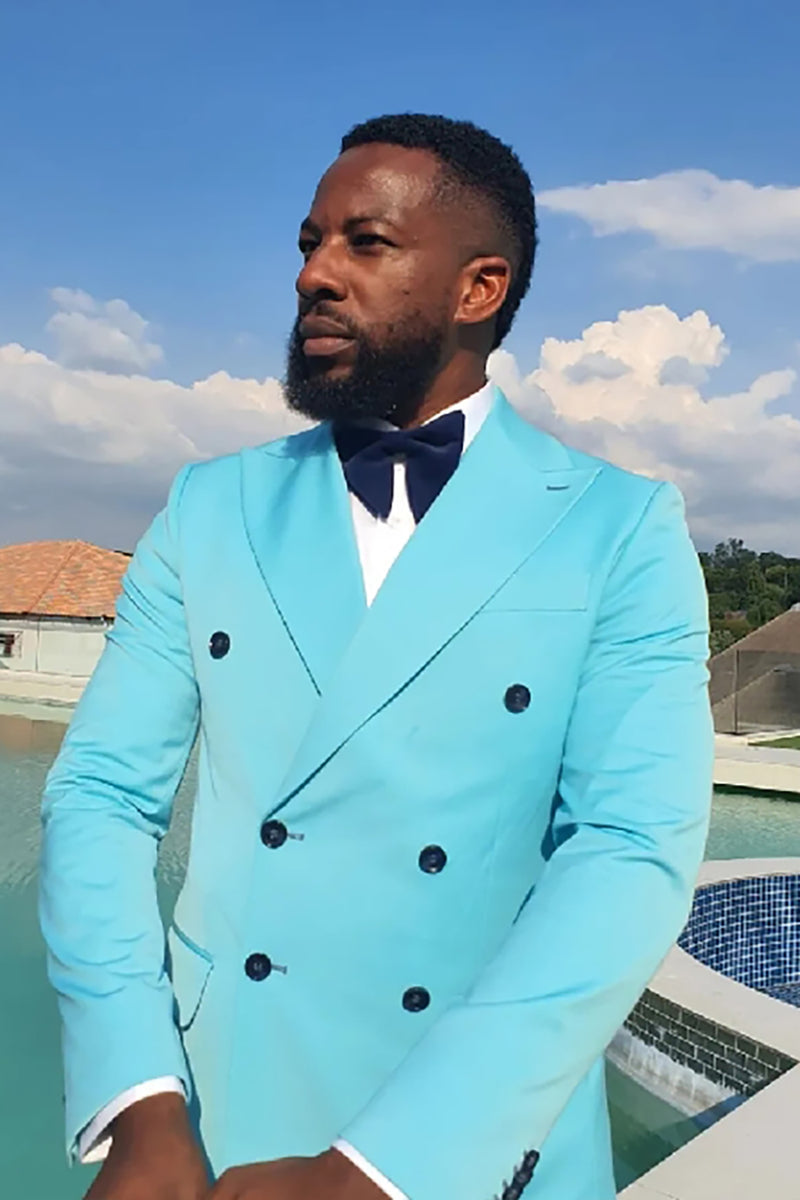 Load image into Gallery viewer, Blue Peaked Lapel 2 Pieces Slim Fit Men&#39;s Prom Suits