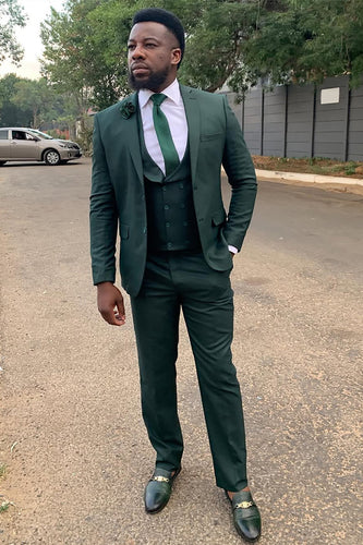 Notched Lapel Dark Green 3 Pieces Men's Prom Suits