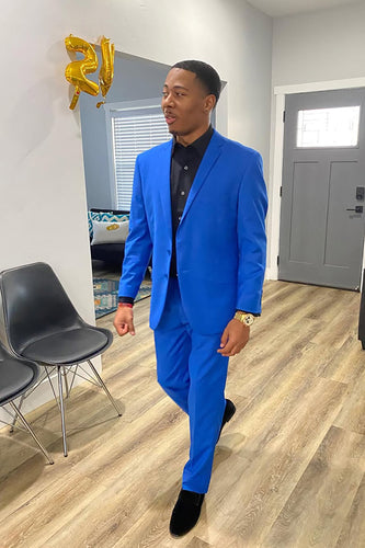 Blue 2 Pieces Slim Fit Notched Lapel Men's Prom Suits