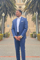 Load image into Gallery viewer, Striped Notched Lapel 2 Pieces Blue Men&#39;s Prom Suits