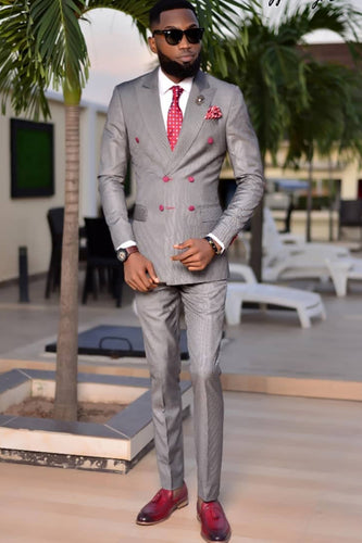 Grey 2 Pieces Slim Fit Peaked Lapel Men's Prom Suits