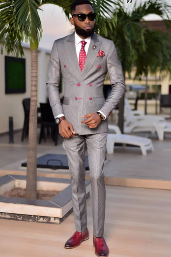 Grey 2 Pieces Slim Fit Peaked Lapel Men's Prom Suits