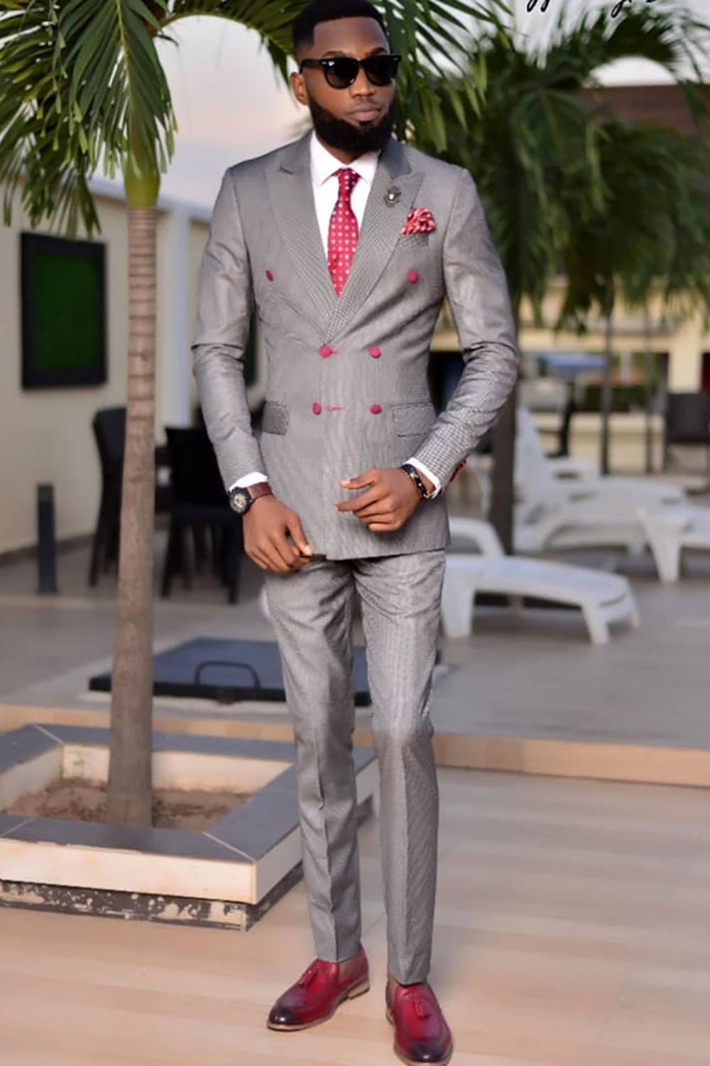 Grey 2 Pieces Slim Fit Peaked Lapel Men's Prom Suits
