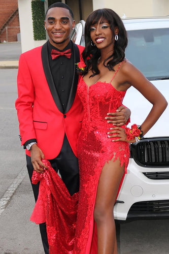 Shawl Lapel 2 Pieces Red Men's Prom Suits
