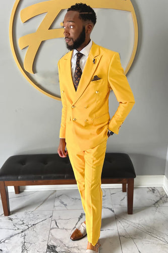 Yellow 2 Pieces Slim Fit Peaked Lapel Men's Prom Suits