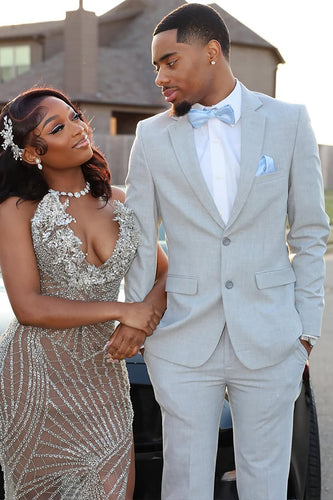 Notched Lapel 2 Pieces Light Grey Men's Prom Suits