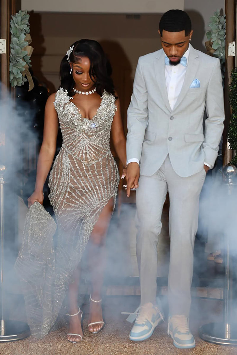 Load image into Gallery viewer, Notched Lapel 2 Pieces Light Grey Men&#39;s Prom Suits