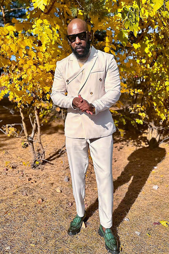 Ivory 2 Pieces Peaked Lapel Slim Fit Men's Formal Suits