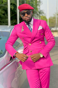 Peaked Lapel 2 Pieces Fuchsia Men's Prom Suits