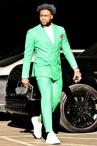 Light Green Peaked Lapel 2 Pieces Men's Prom Suits