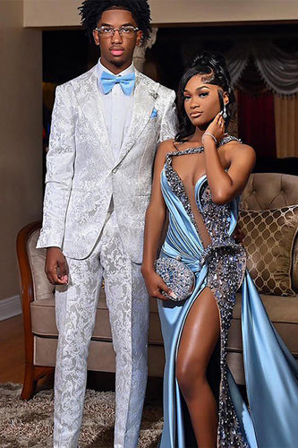 Jacquard Peaked Lapel 2 Pieces White Men's Prom Suits